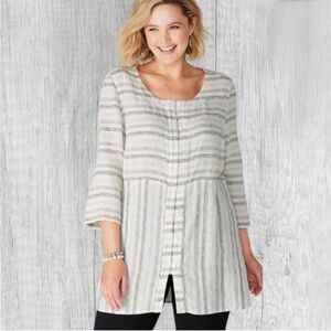 J. Jill Pure Jill Cotton Linen Blend Tunic Striped Button Down Sz XSP Lagenlook
